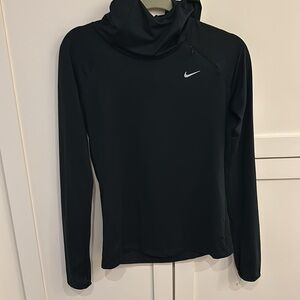 Nike hooded long sleeve running top, size small, black.